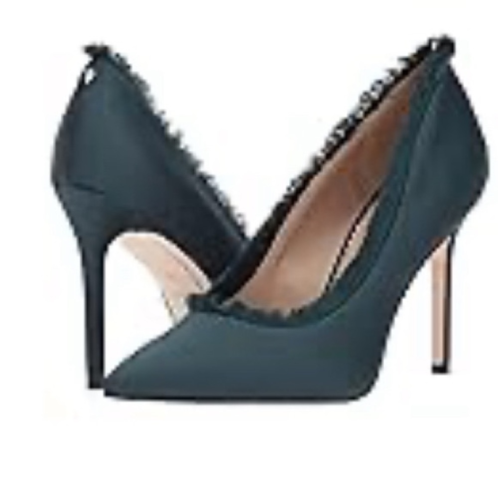 Sam Edelman Halan fringe trimmed pumps heels stilettos satin